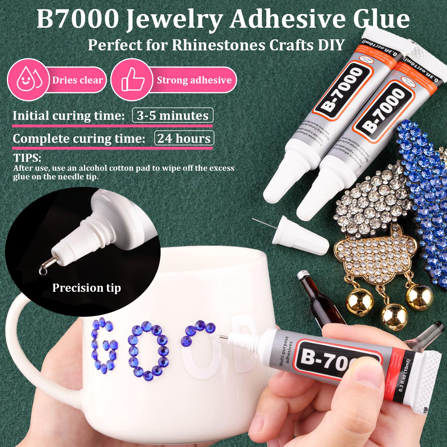 Resin Rhinestones for Crafting with B7000 Jewelry Glue, 2 Boxes Blue Rhinestones Flatback Crystals with 3Pcs 10ml Glue for Bedazzling Crafts DIY Nail Art Makeup, Gems for Clothing Shoes